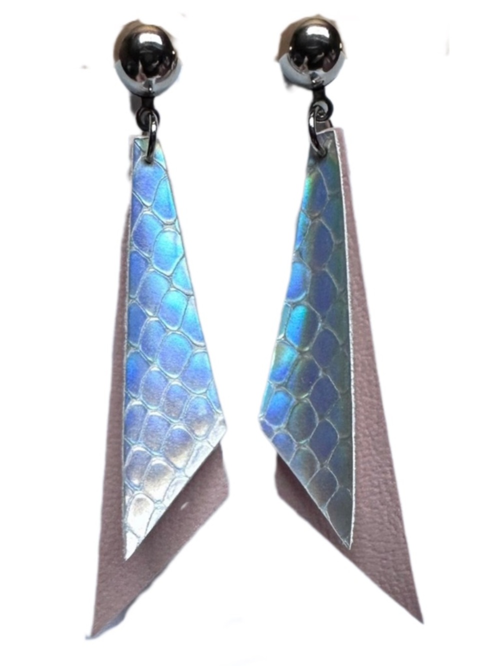 Holographic dusty pink earrings handmade geometric shape